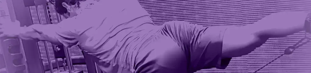 Purple collage of GymDaze glute training scenes