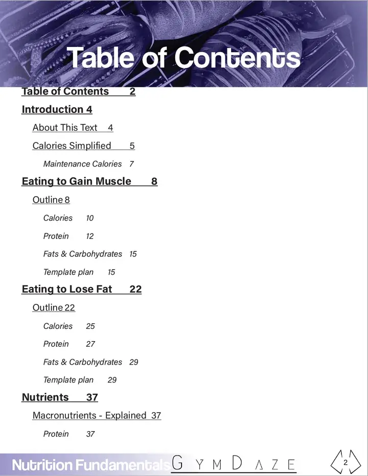 Nutrition Fundamentals ebook table of contents preview