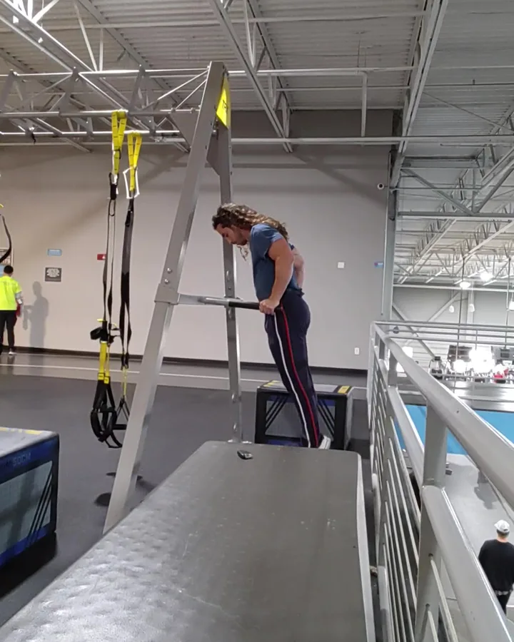 Nick practicing dips on parallel bars